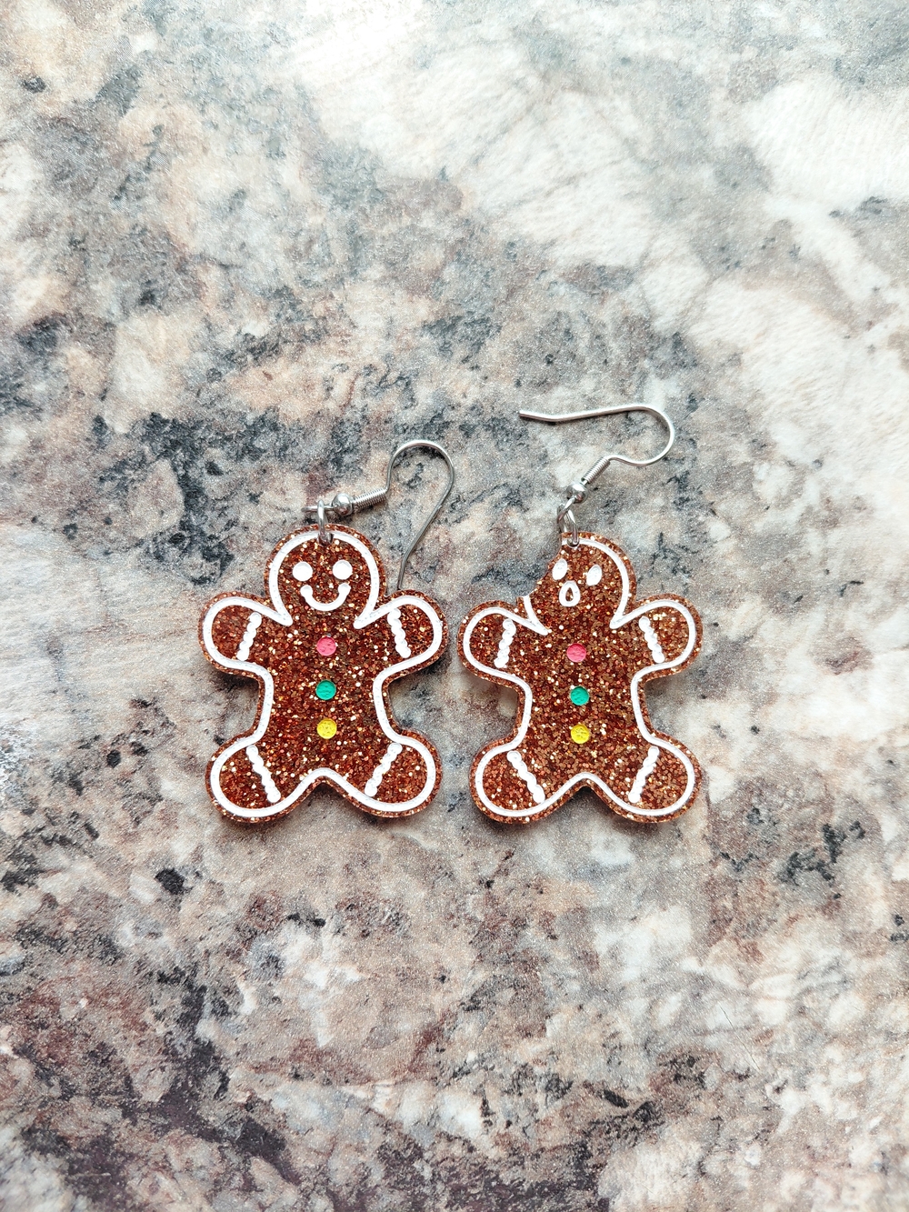 Glitter Gingerbread Man Dangle Earrings for Kids - Brown